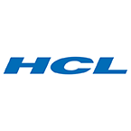 A blue hcl logo is shown on the side of a building.