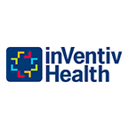 A blue and white logo of inventiv health